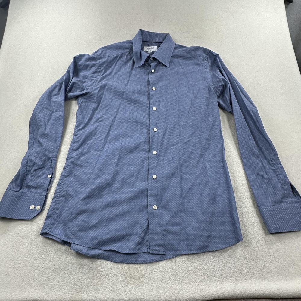 Eton Dress Shirt Mens 17.5 36/37 Blue Geometric Slim Fine Twill Long Sleeve